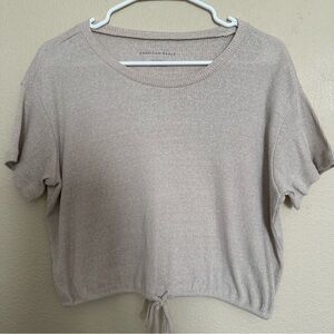 American Eagle Cream Tie Front Tee